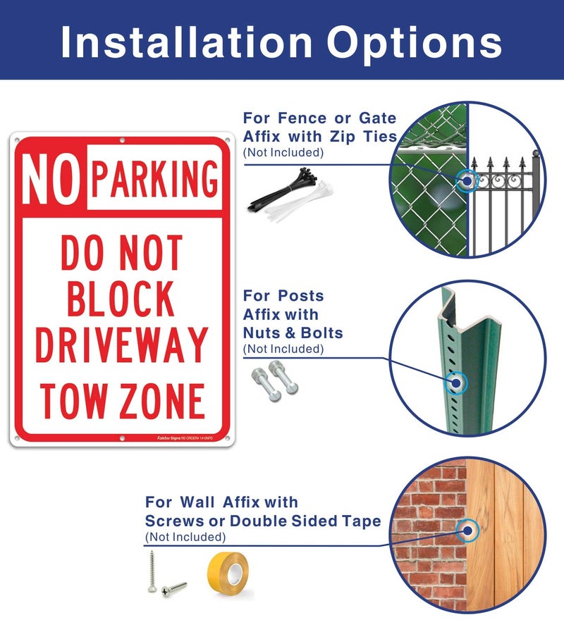 Faittoo No Parking Sign, Do Not Block Driveway Sign, Tow Zone, Reflective .40 Rust Free Aluminum 14 x 10 Inches, UV Protected, Weather Resistant, Waterproof, Durable Inkï¼ŒEasy to Mount - Image 3